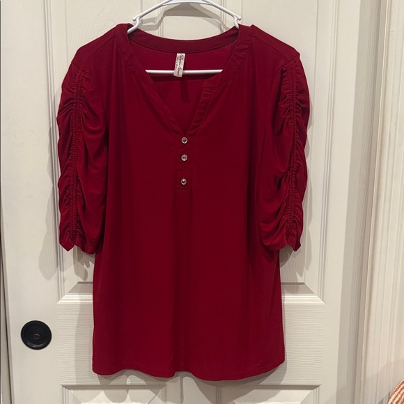 PerSeption Concept Deep Red Ruched Sleeve Blouse - Picture 1 of 3